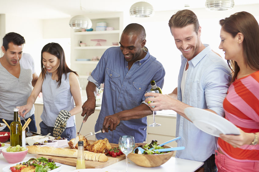 Friends Enjoying Dinner in New Custom-built Home